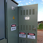 Mobilong Solar Farm LV cabinet and transformer with cabinet door open