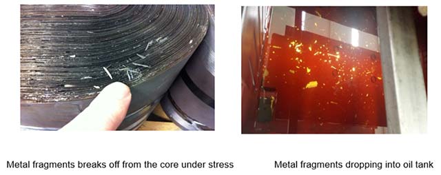 Metal fragments in transformer oil